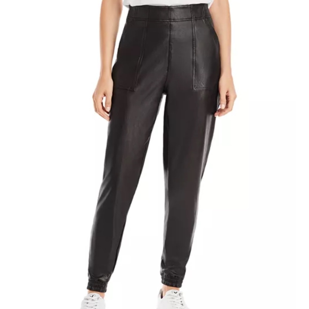 Spank High-Waisted Black Leather Joggers
